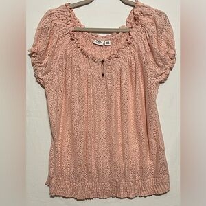 Cato Blush Lace Women's Short Sleeve Sweater Elastic Waist and Sleeves